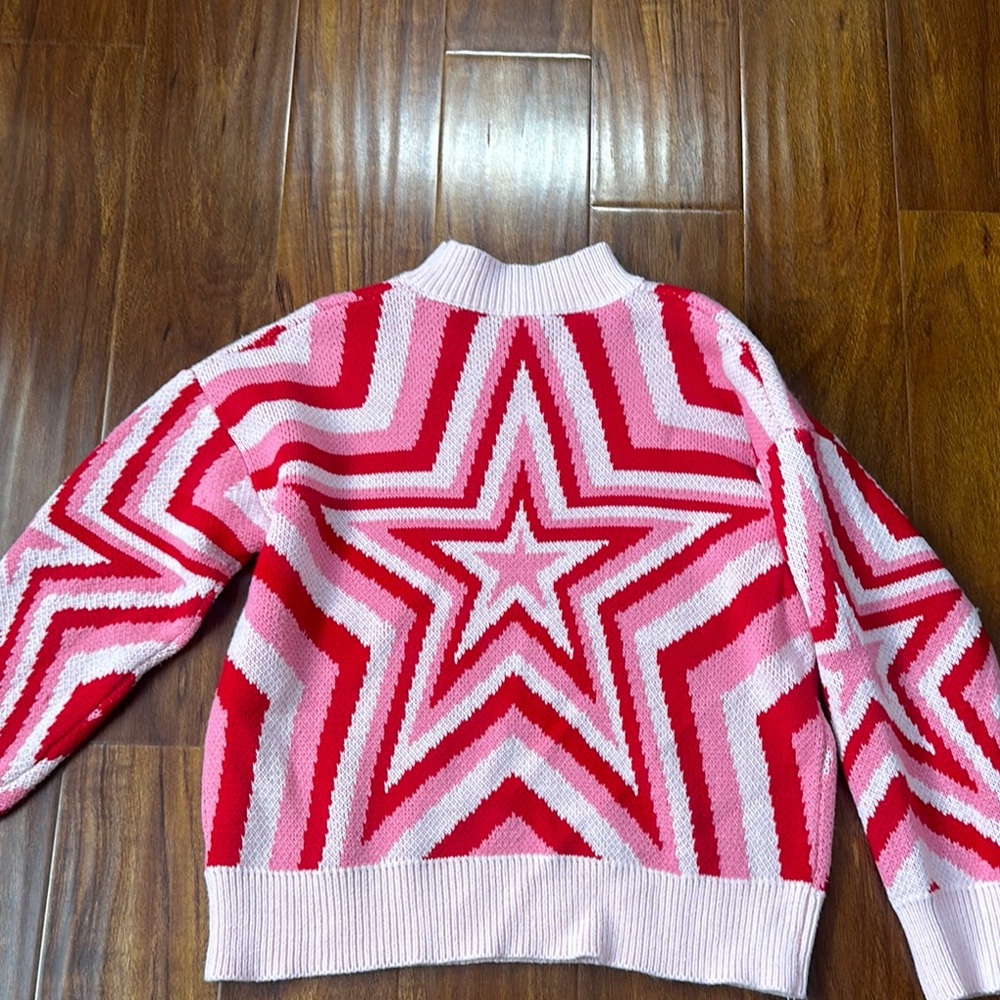 Star Patterned Pink and Red Sweater